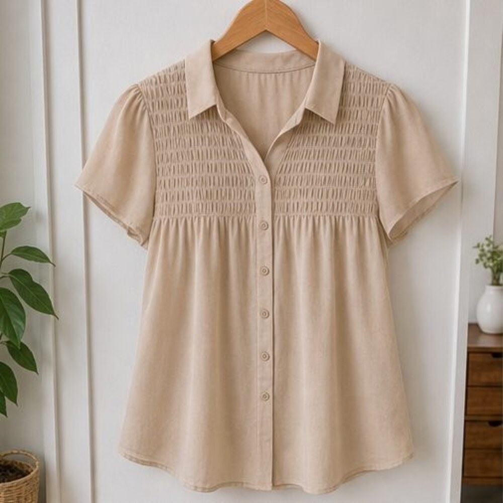 Sand Smocked Top